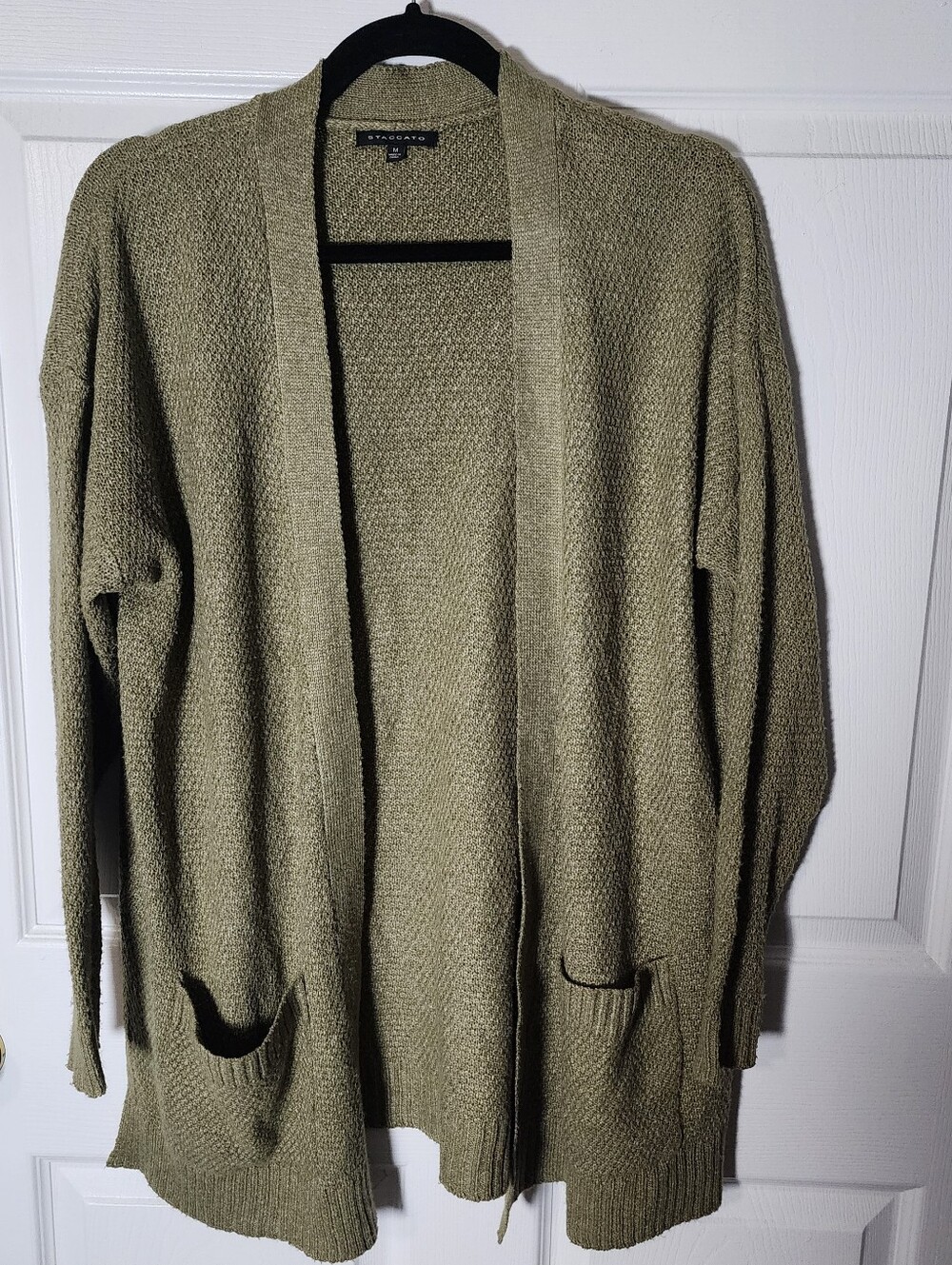 Staccato Womens Knit Olive Green Cardigan Size Medium